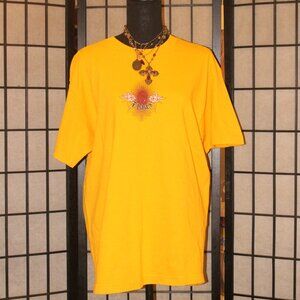 Vintage Graphic T-Shirt -Y2K Tribal Graphic Yellow Six Flags Tee Flames Baggy